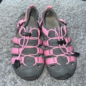 Pink and gray Bearpaw water shoes